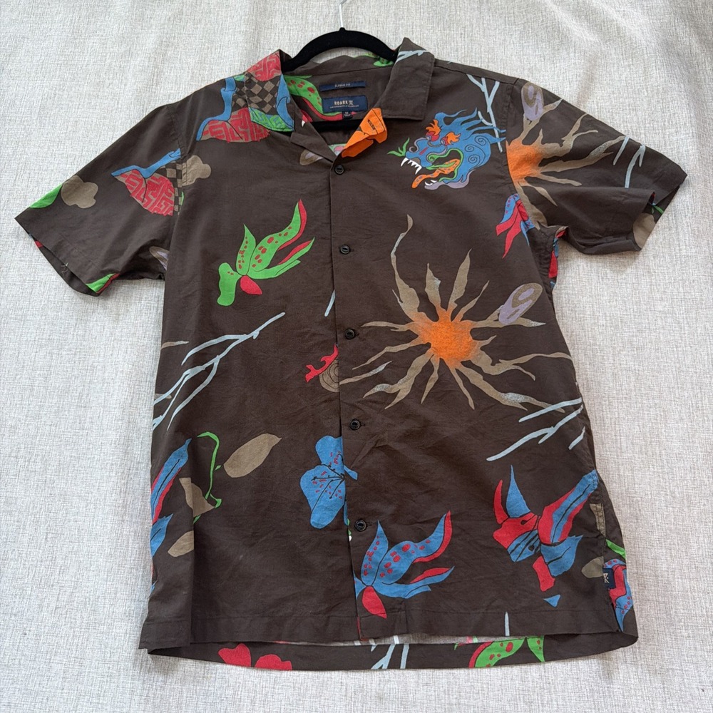Roark Shirt Men's Medium Dragon Gonzo Graphic Button Front Organic Cotton
